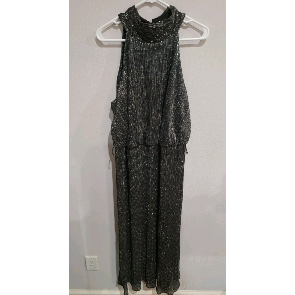 Glamour‎ Black Metallic Silver Sleeveless Halter Maxi Dress Plus 18W NWT